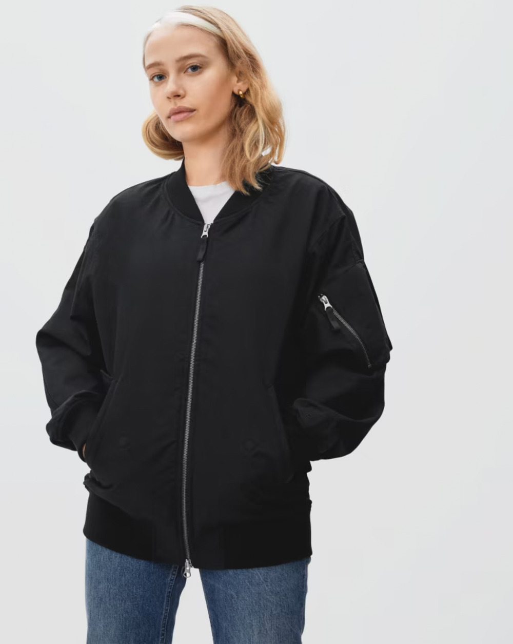 Everlane Womens Cotton Bomber Jacket XS Black Lightweight NWT